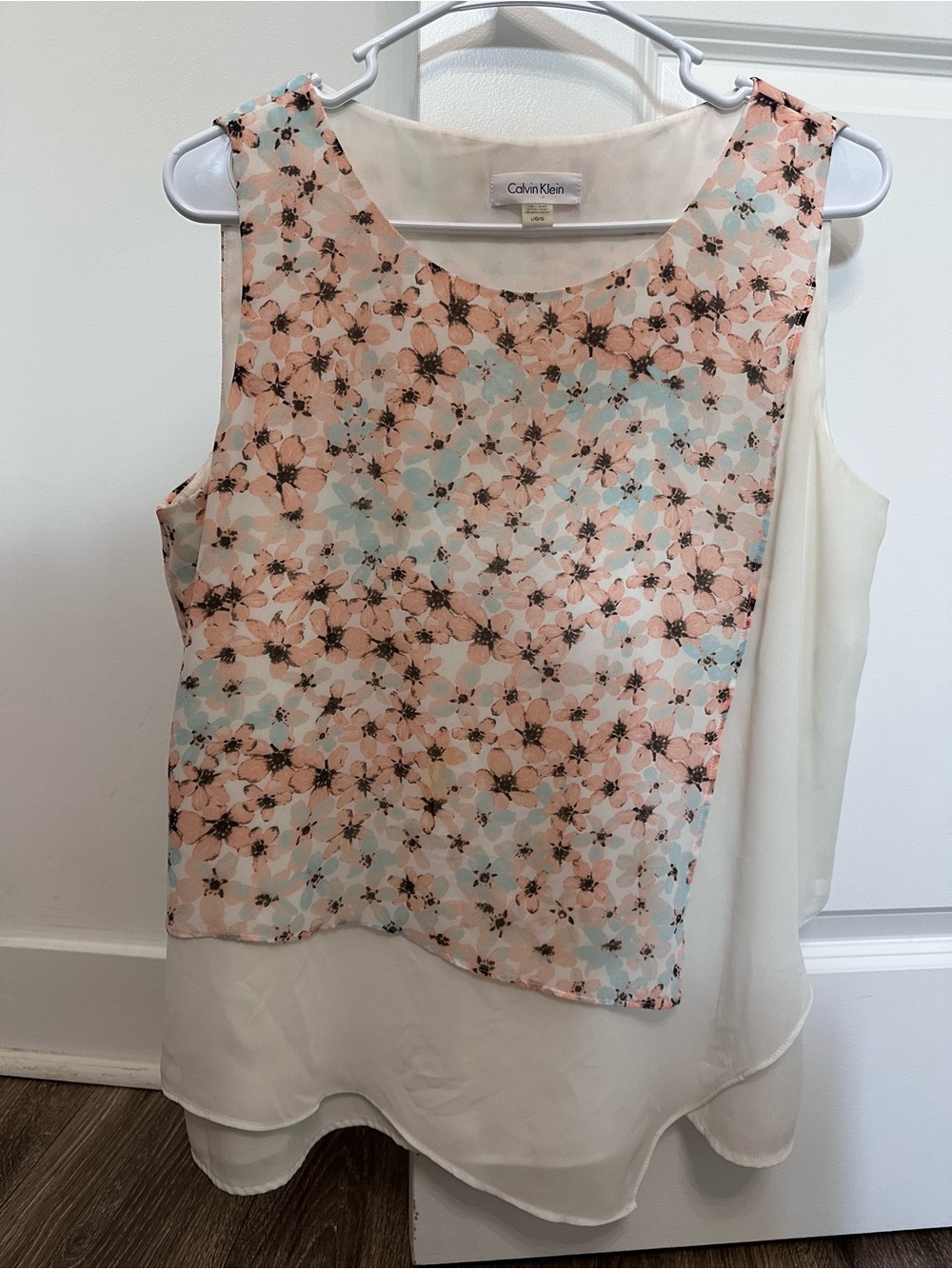 Calvin Klein Peach Floral Layered Chiffon Camisole with Cream Back